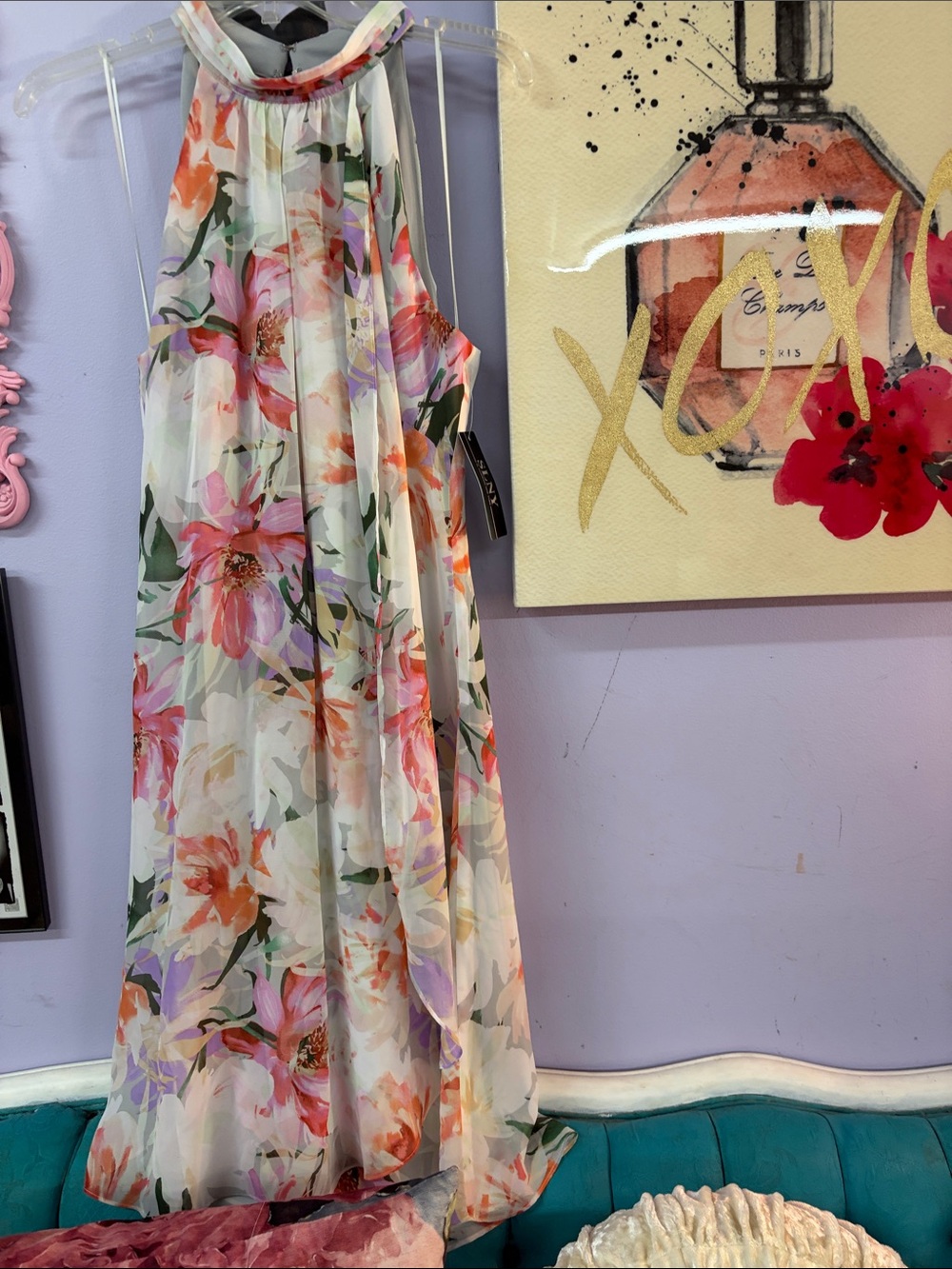 Floral Halter Maxi Dress - White Multi